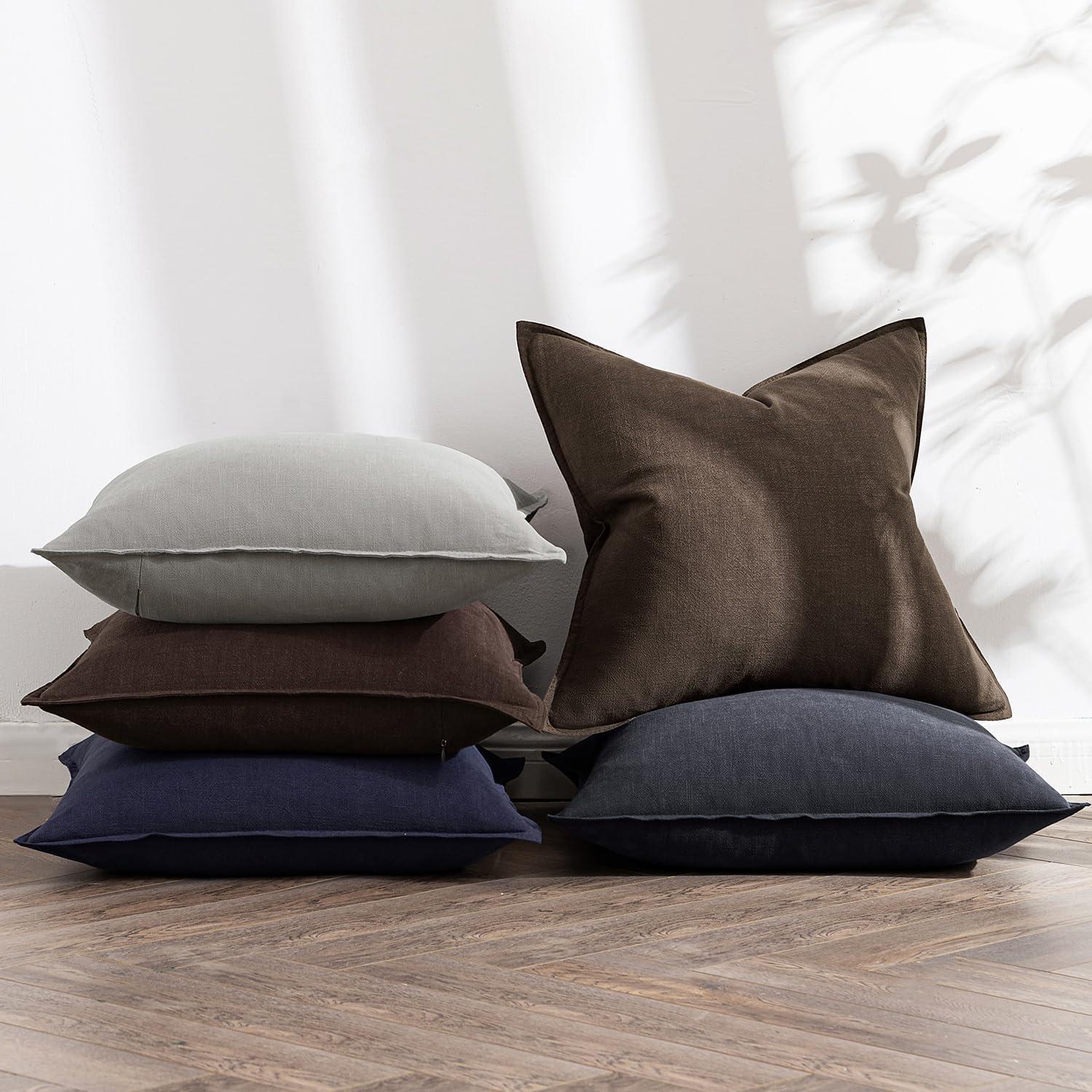MIULEE Pack of 2 Decorative Linen Pillow Covers 20x20 Inch Navy Blue Farmhouse Soild Neutral Throw Pillow Covers Soft Accent Decorative Pillowcases Home Decors for Couch Sofa Bed Living Room