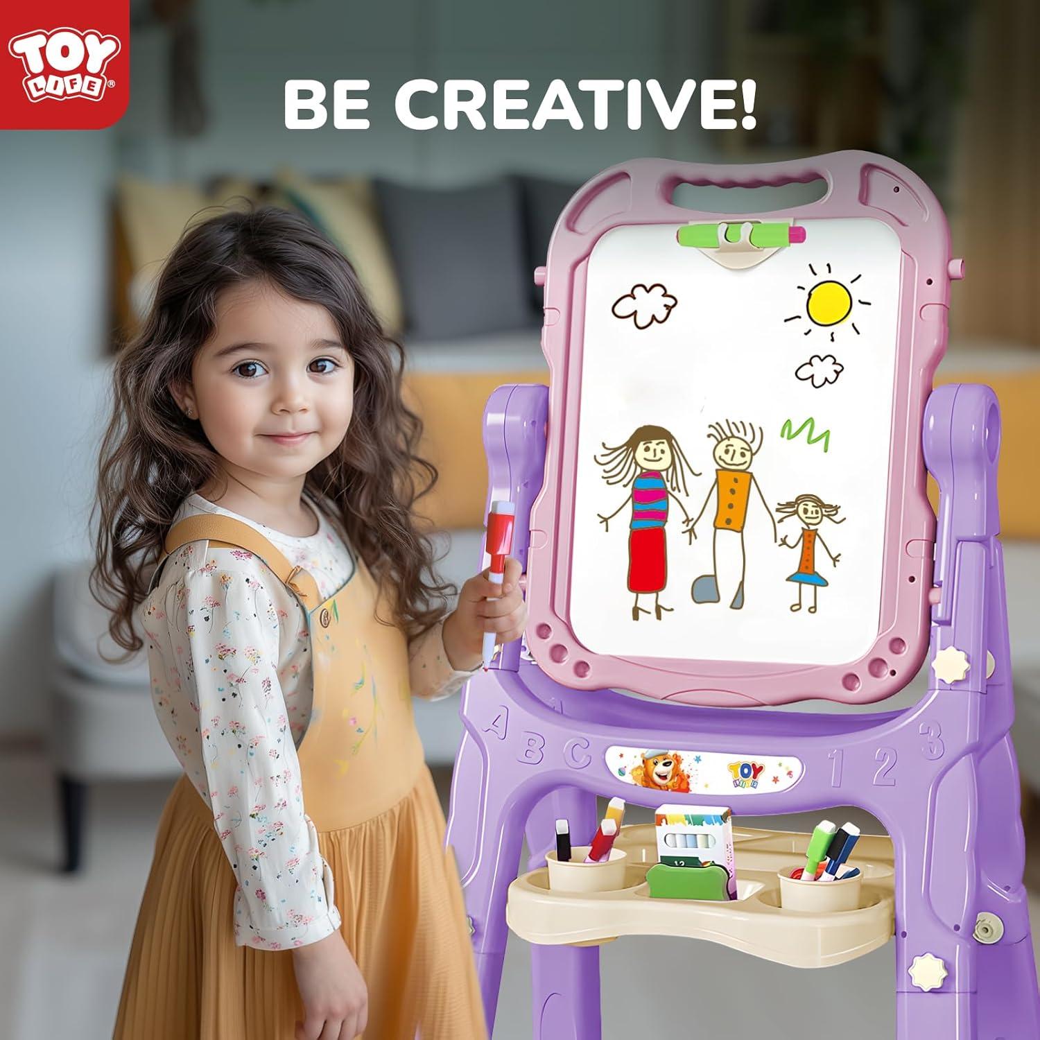 Easel for Kids, Adjustable Standing Art Easel for Toddler, Double Magnetic Drawing Board with Painting Accessories, Birthday Christmas Gift for Little Boys and Girls,  Pink