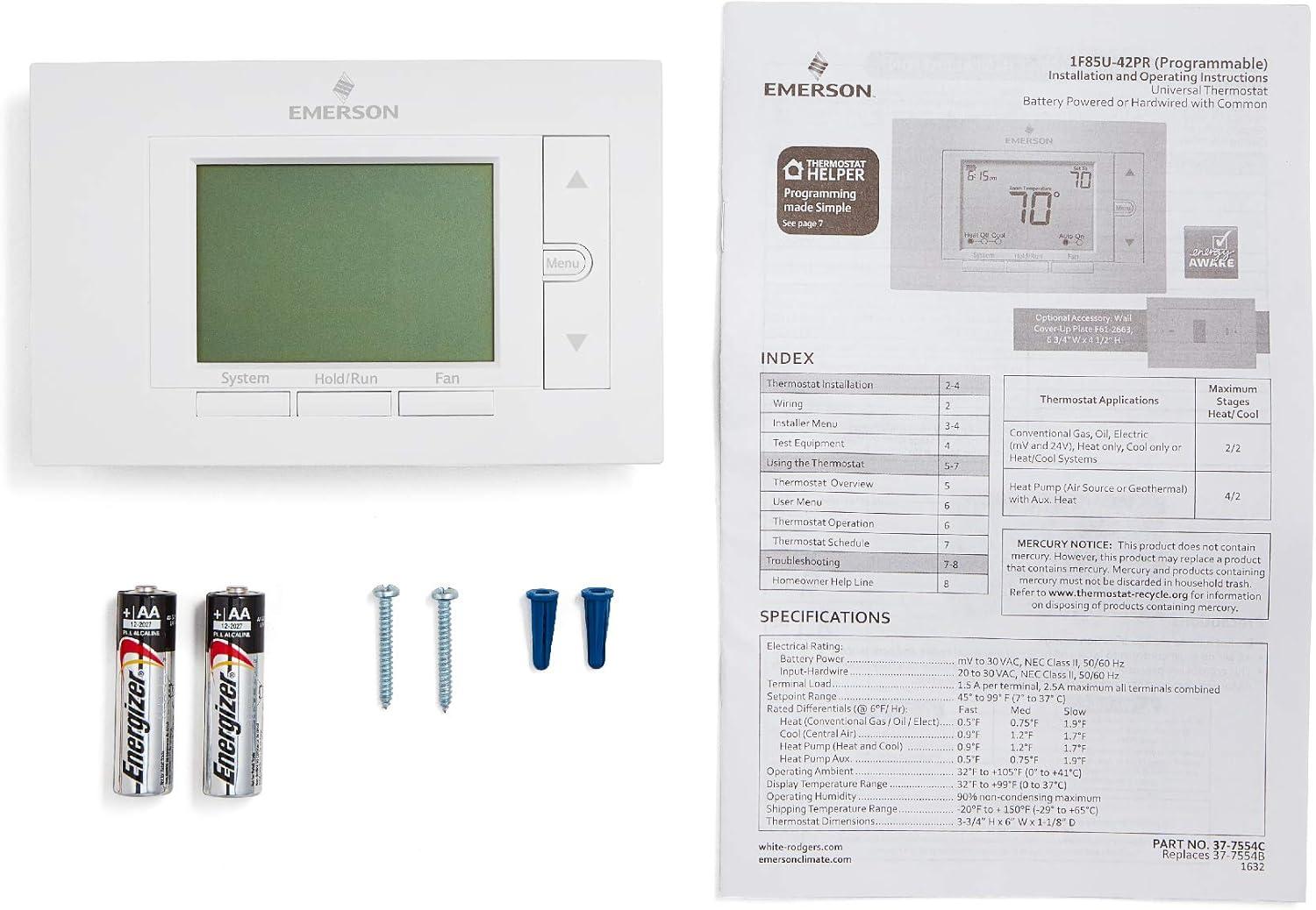 EMERSON??? 80 SERIES??? UNIVERSAL PROGRAMMABLE THERMOSTAT, 5 IN. DISPLAY, 2 HEAT / 2 COOL