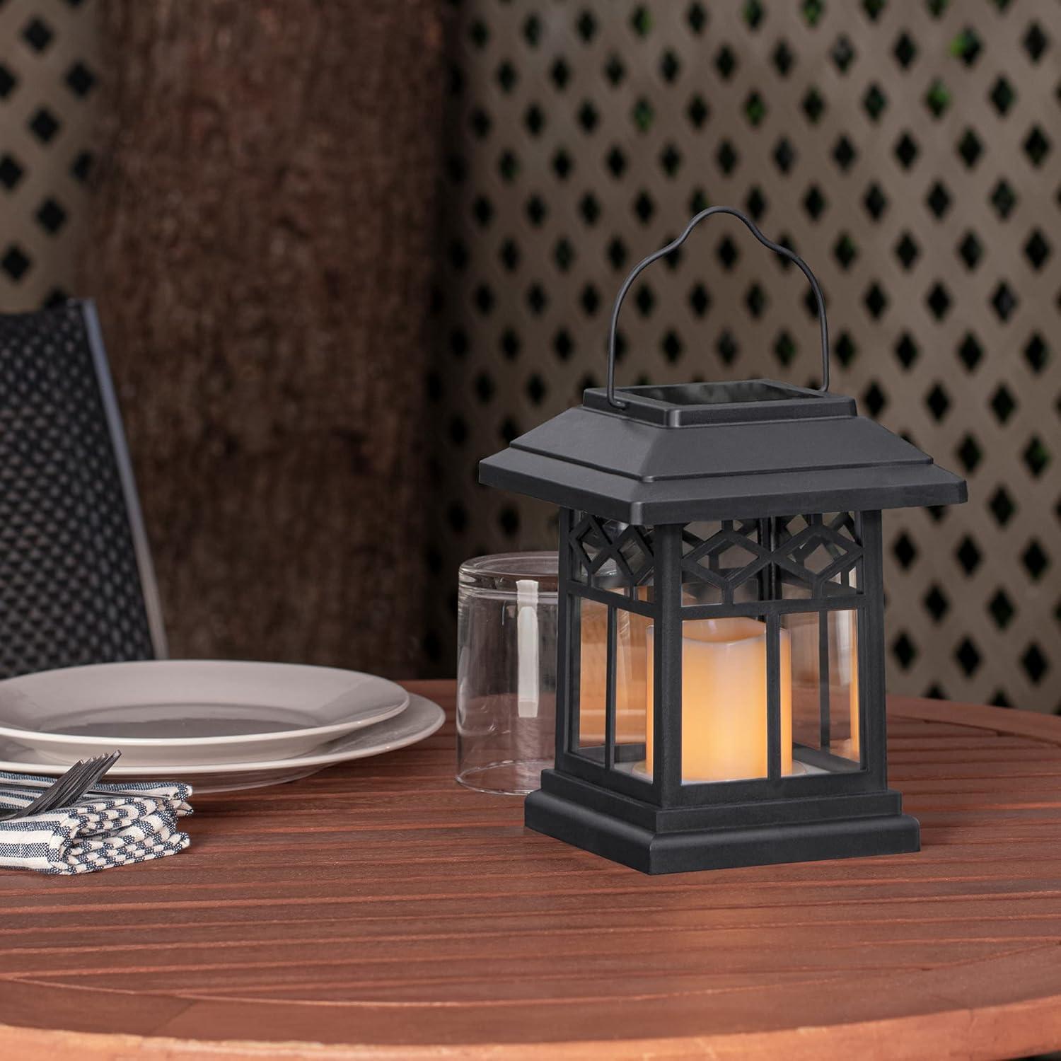 Black Solar LED Flameless Candle Lantern