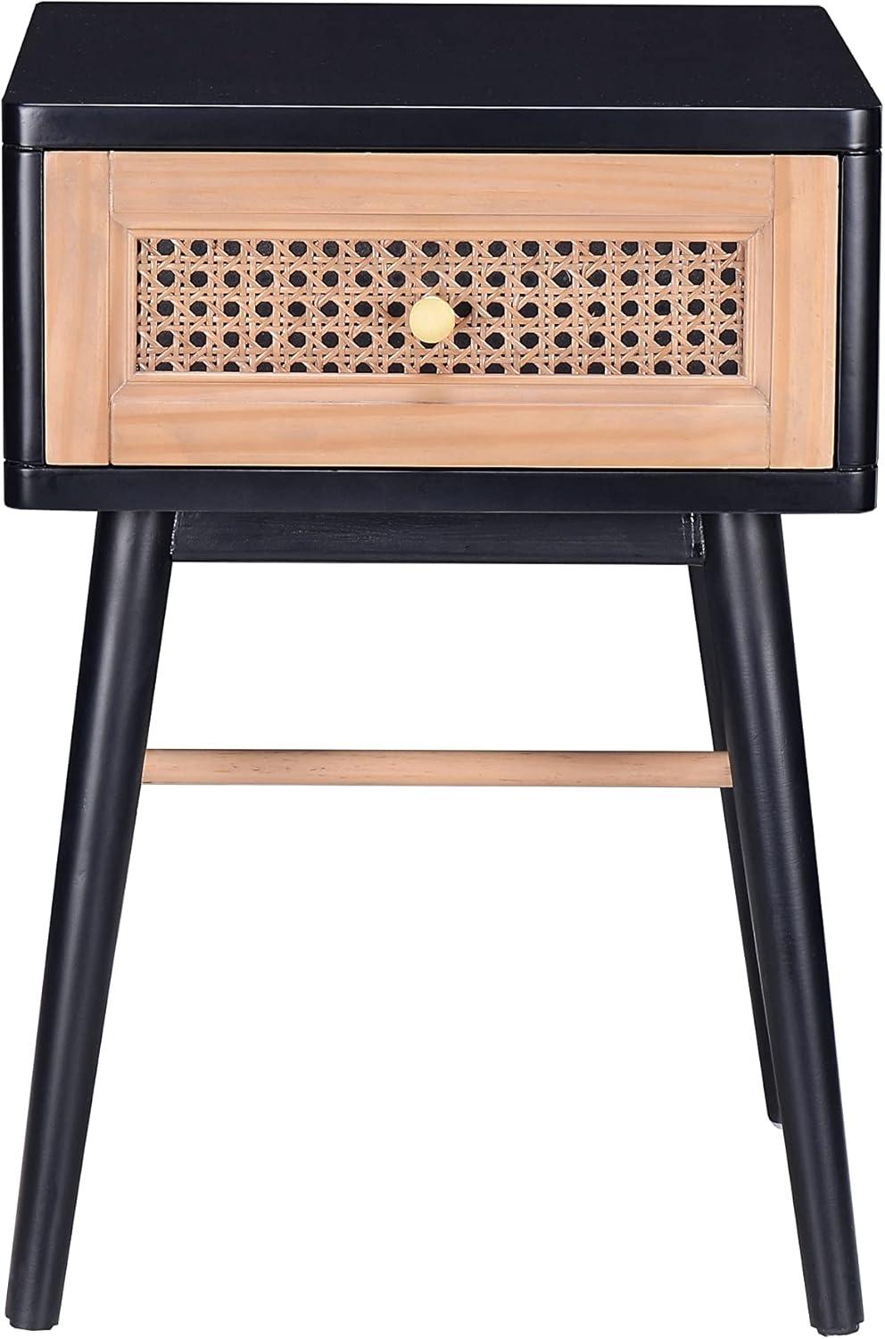 Fully-Assembled Modern Farmhouse Clean-Lined Nightstand, End Table with 1 Drawer, Black
