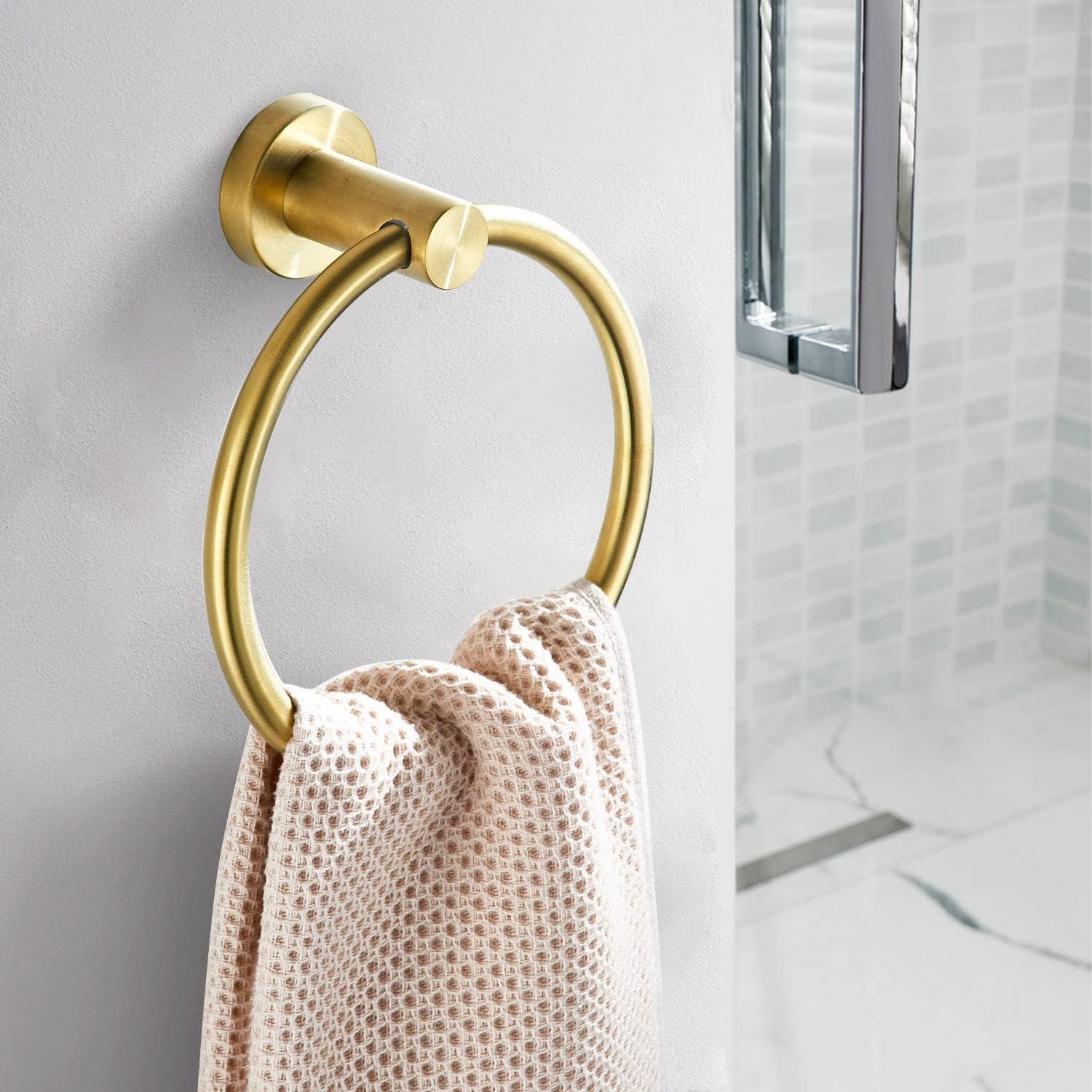 Towel Ring for Bathroom，SUS 304 Heavy Duty Stainless Steel Hand Towel Holder Round Bath Towel Holder Hangers with Wall Mount Hardware - Brushed Gold