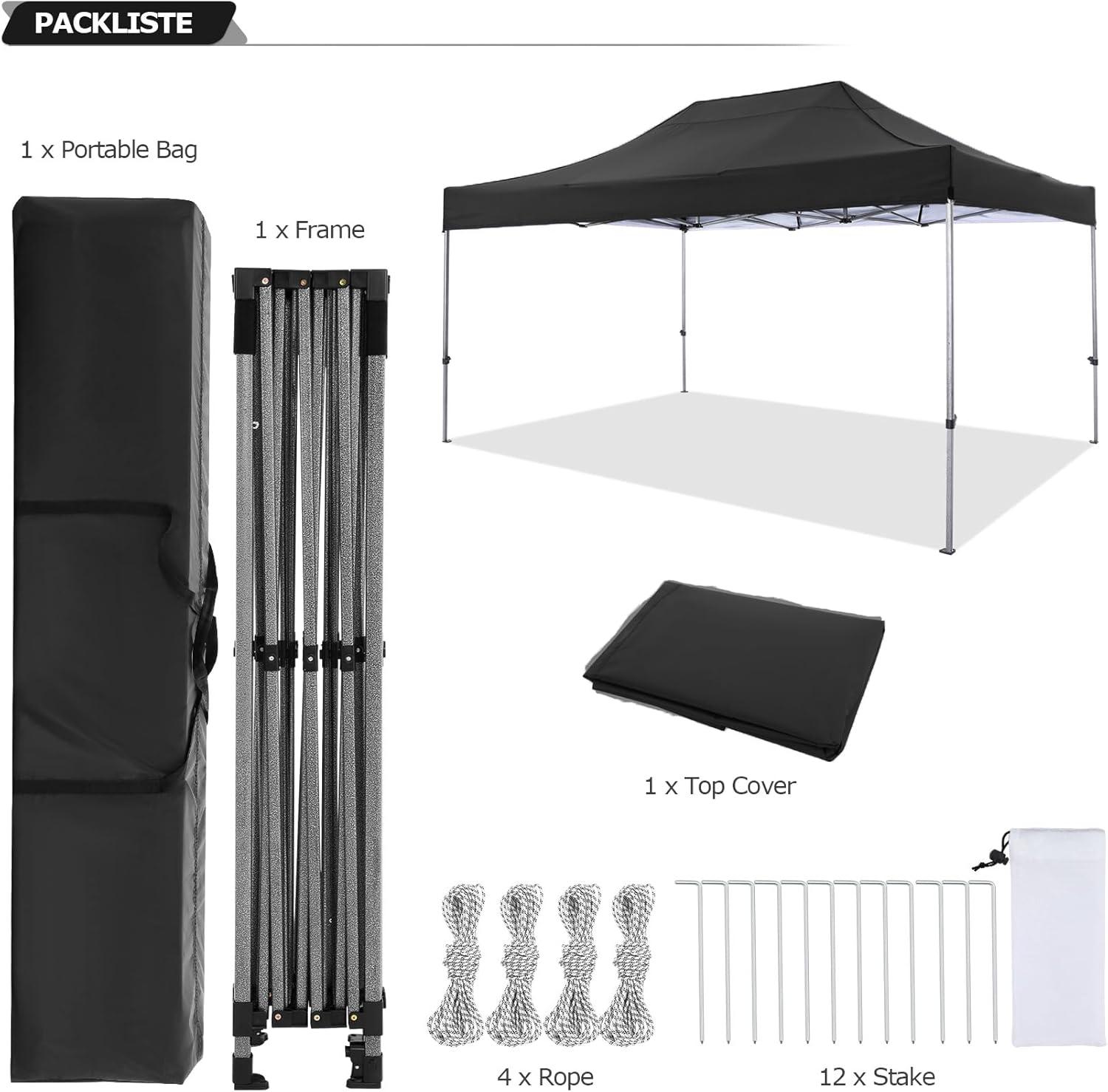 COBIZI 10x15 Heavy Duty Pop-up Canopy Tent with Adjustable Height, UPF 50+ Waterproof and Instant Outdoor Shelter, Outdoor Canopy for Beach,Party,Camping Includes 4 Sandbags and Carrying Bag,Black