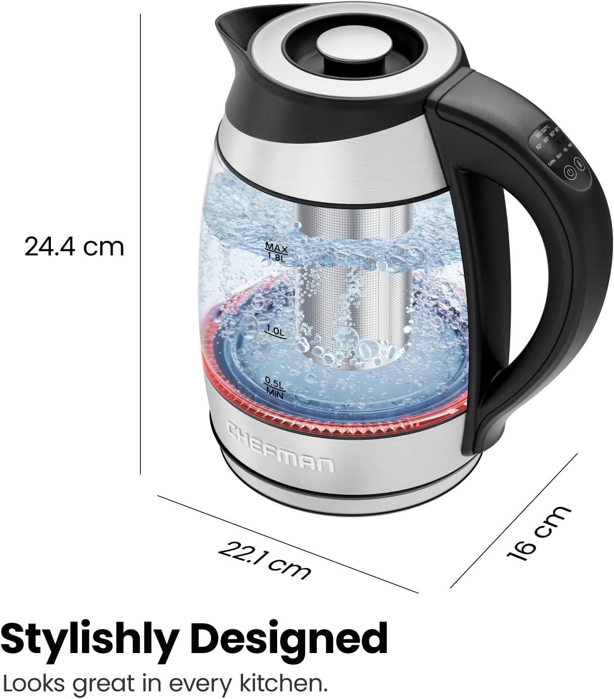 Chefman 1.9 qt Stainless Steel and Glass Electric Kettle