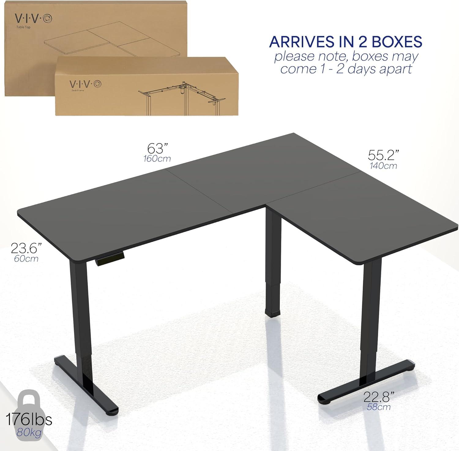 VIVO Dark Walnut / Black Electric 63" x 55" Corner Desk, L-Shaped Workstation