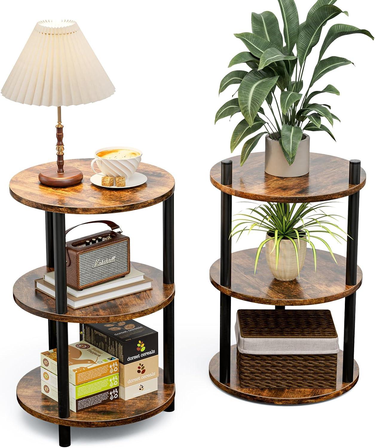 Ladonta Round End Table, 3-Tier Storage Shelves (Set of 2)