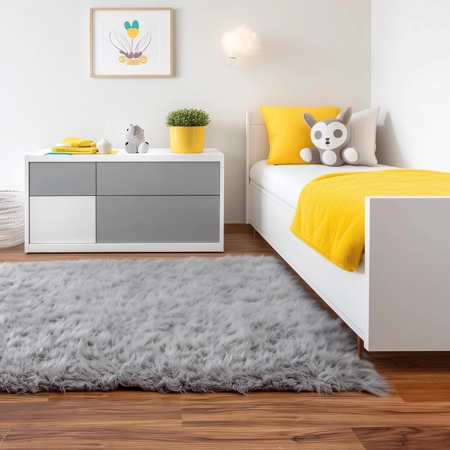 Diller White Faux Sheepskin Fur Machine Washable Shag Fluffy Area Rug