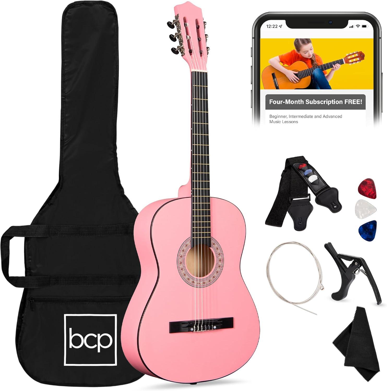 Best Choice Products 38in Beginner Acoustic Guitar Starter Kit w/ Gig Bag, Strap, Extra Strings - Pink