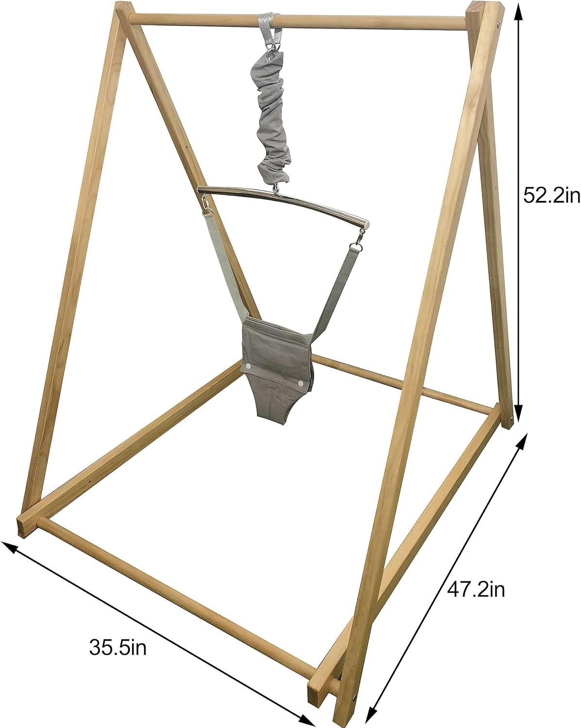 Gray Foldable Baby Bouncer with Wooden Stand