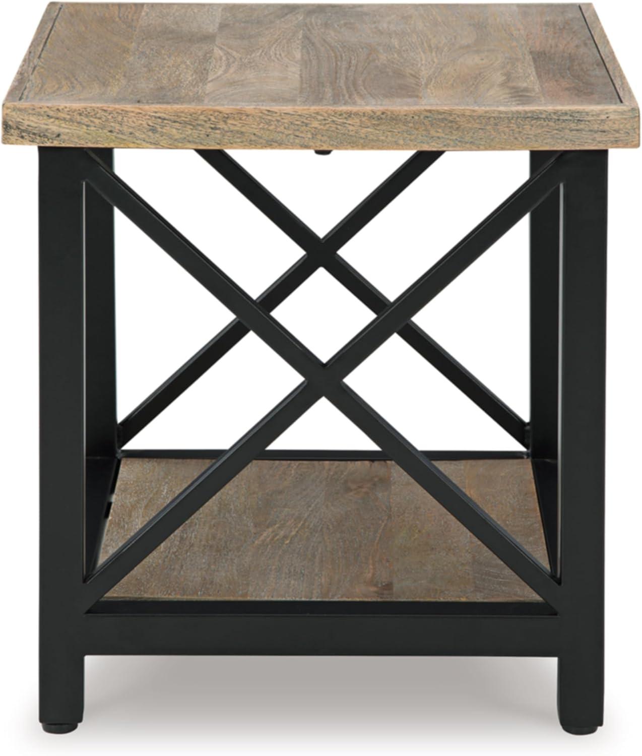 24'' Black and Brown Wood and Metal Rectangular End Table