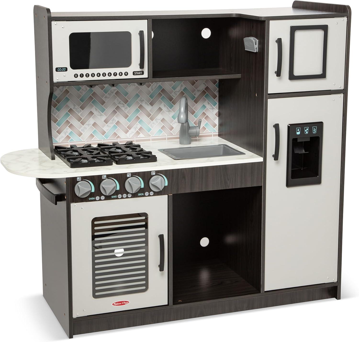 Melissa & Doug Chef's Wooden Pretend Play Kitchen for Kids with "Ice" Cube Dispenser - Charcoal Gray