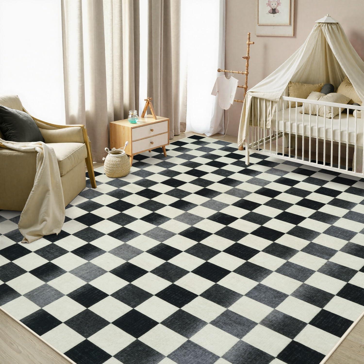 Luxe Weavers Checkered Black and White Geometric 8x10 Area Rug