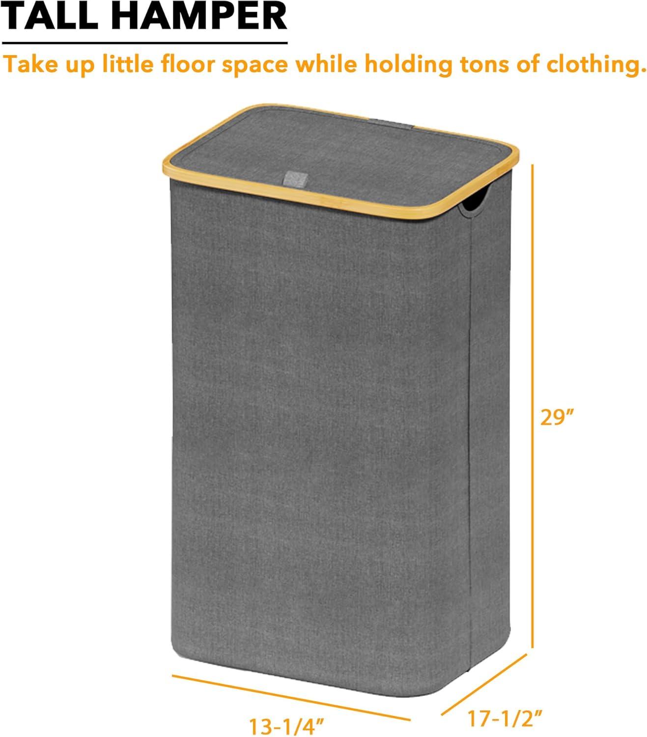 Gray Collapsible Upright Laundry Hamper with Bamboo Lid