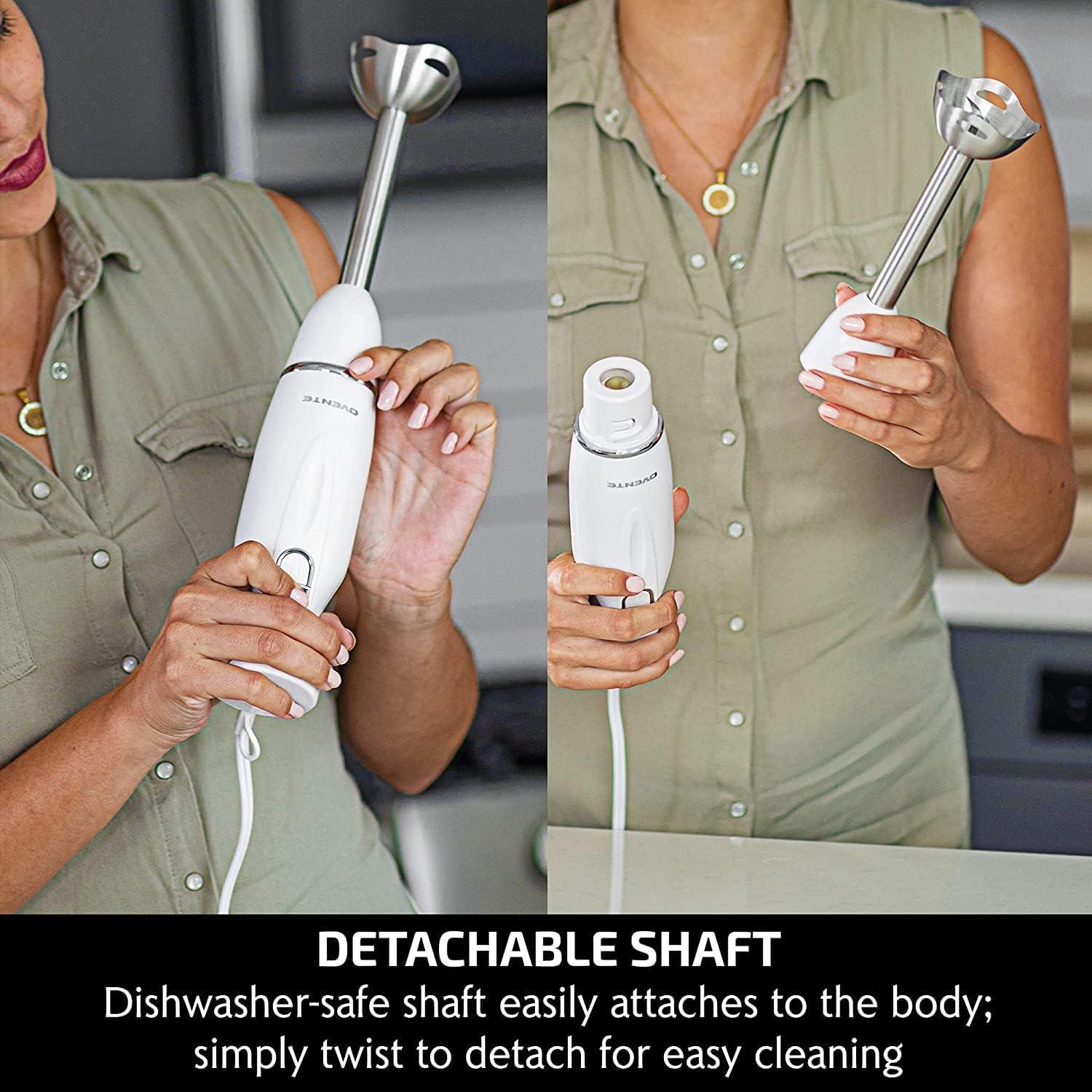 OVENTE Electric Immersion Hand Blender, 2 Mixing Speed w/ Stainless Steel Blades, White HS560W