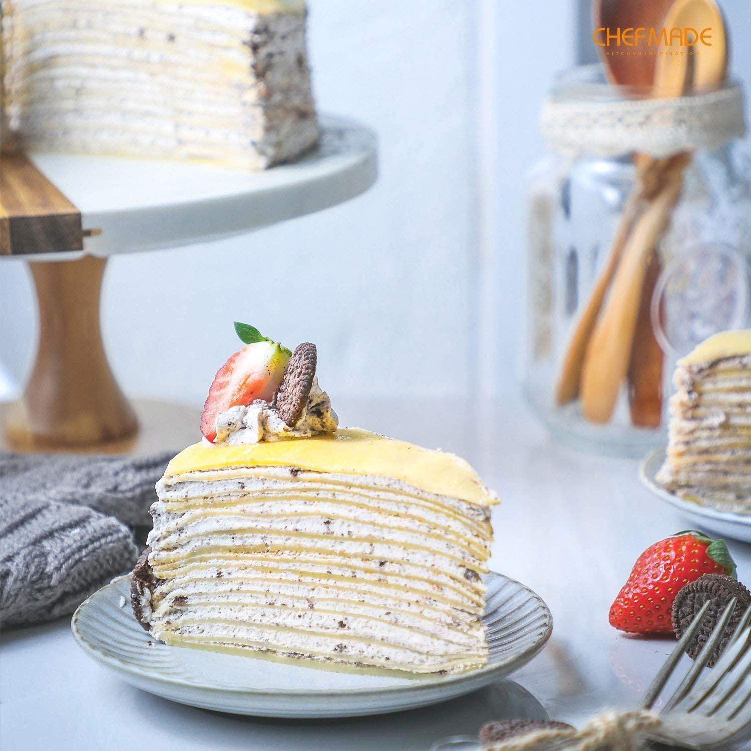 CHEFMADE 8-inch Non-Stick Crepe Pan with Bamboo Spreader & Silicone Handle, Compatible with Gas/Induction/Electric (Champagne Gold)