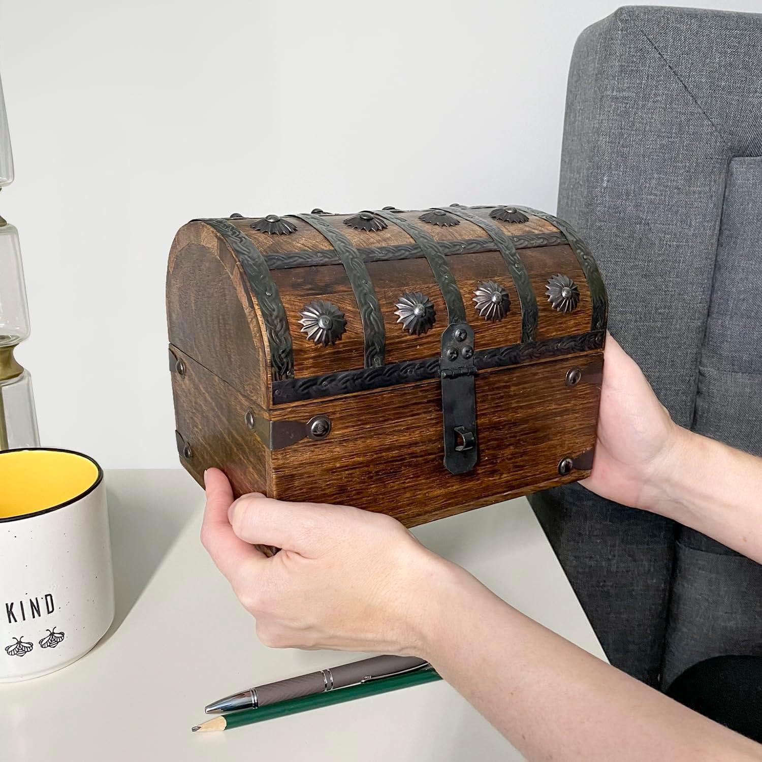 Nautical Cove Treasure Chest Keepsake and Jewelry Box Wood - Toy Treasure Box Large (8x6x6)