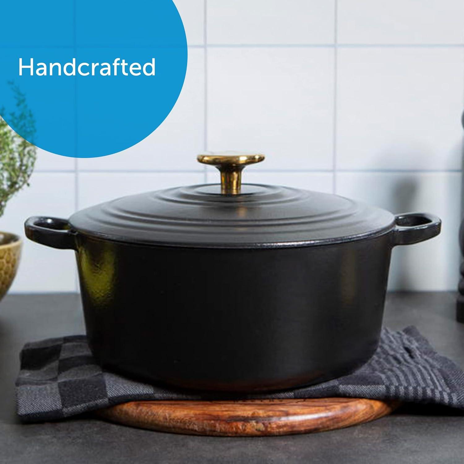 BK Cookware Bourgogne Enameled Cast Iron 7QT Dutch Oven, Pitch Black