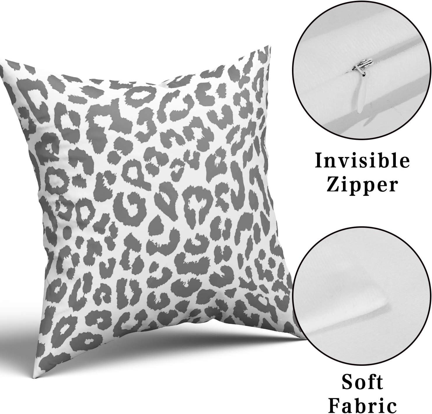 Gray Cheetah Throw Pillow Covers 18X18 Inch Set of 2 Grey White Leopard Decorative Pillow Cases Animal Wildlife Pillow Cover with Zipper Home Decor For Sofa Couch Housewarming Gift Bed Couch Outdoor