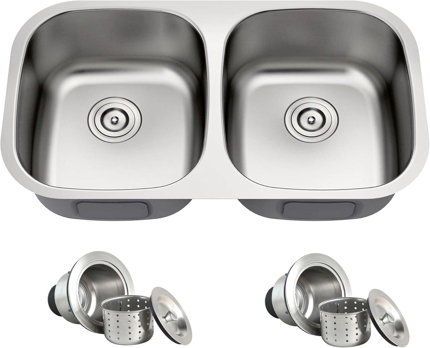 Blenzia 32 Inch Double Bowl Kitchen Sink 50/50 Undermount 304 Stainless Steel 18 Gauge 32" X 18" X 9"