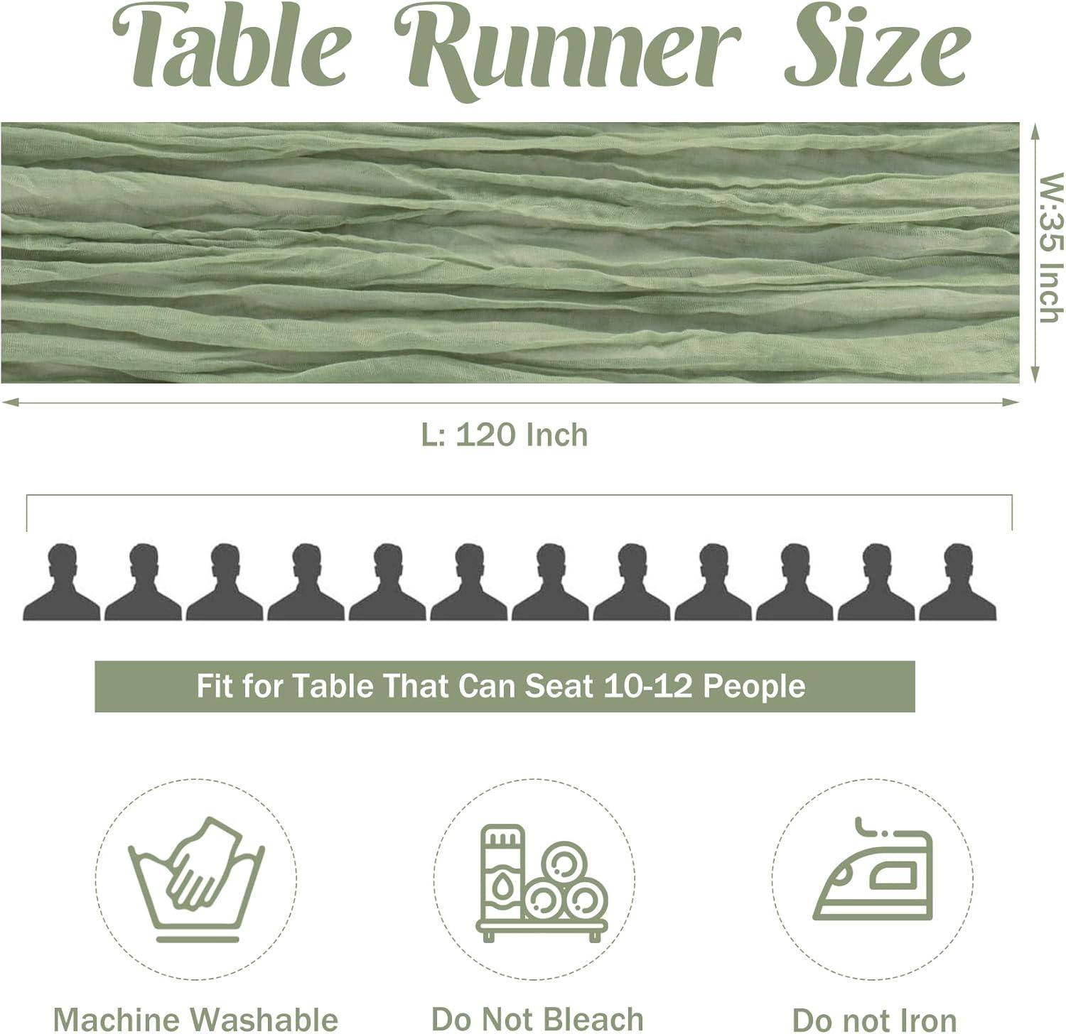 Mint Green Cheesecloth Table Runner 6 Pack 35" Boho Gauze Runner 120 inches Long Tablecloth Runner Rustic Sheer Fabric Bulk for Baby Shower Wedding Bridal Birthday Party Table Decorations