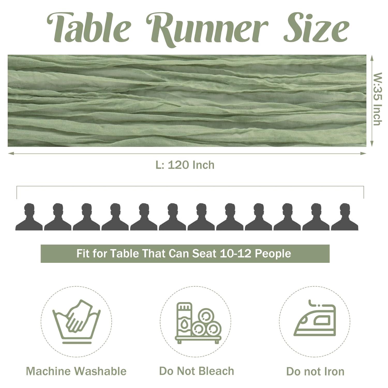 Mint Green Cheesecloth Table Runner 6 Pack 35" Boho Gauze Runner 120 inches Long Tablecloth Runner Rustic Sheer Fabric Bulk for Baby Shower Wedding Bridal Birthday Party Table Decorations