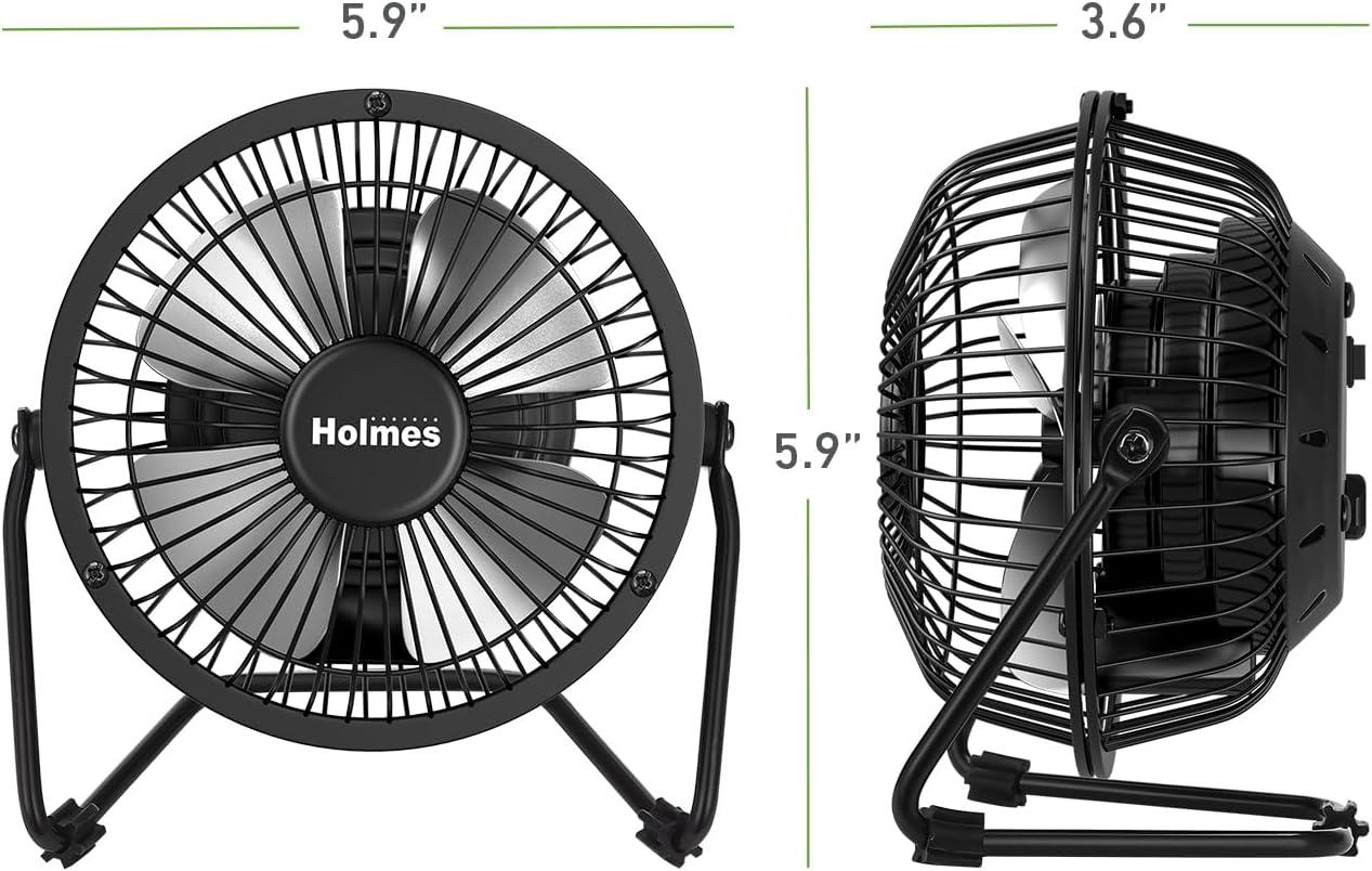 Holmes Black Metal Single Speed Desk Fan with Adjustable Tilt