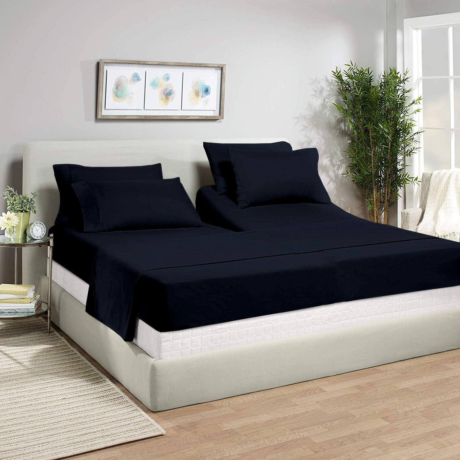 Cotton Metrics 800TC 100% Cotton Top Split King Sheets Sets for Adjustable beds - 34" Split Top King Sheets - Split Head Bed Sheet Set Color Navy Blue