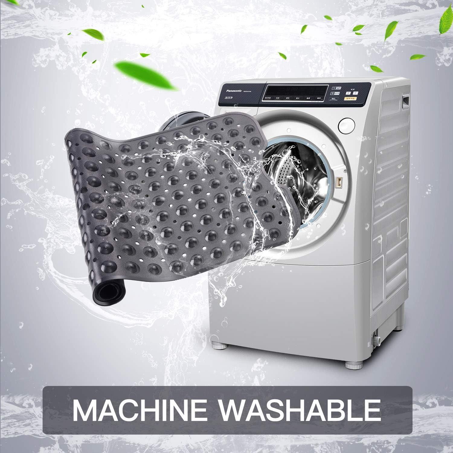 YINENN Bath and Shower Safety Mats 40x16 inch, Non Slip with Suction Cups for Bathroom Stall and Tub Floor, Extra Large and Machine Washable, Drain Holes Keep Bathtub Clean, Clear Light Black