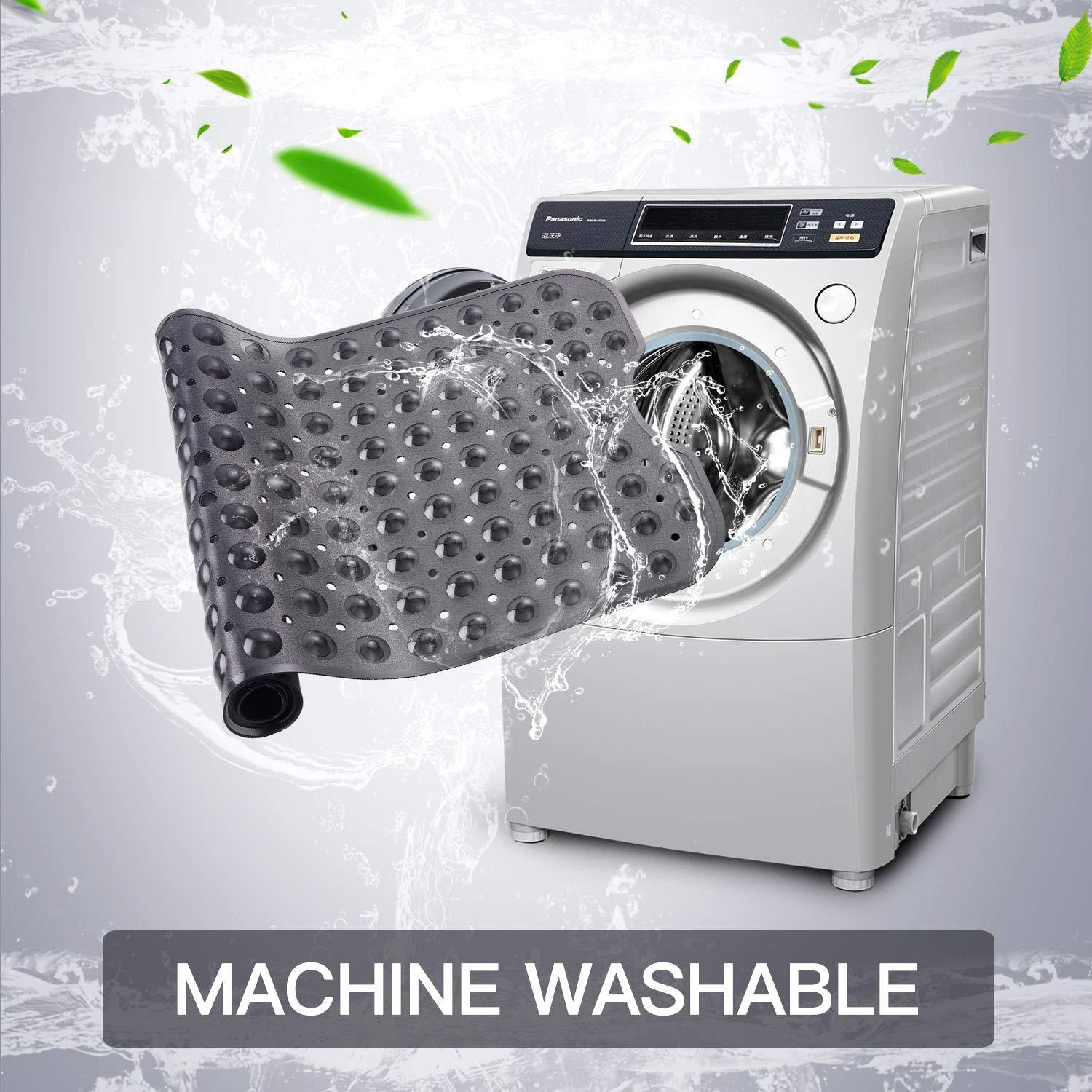 YINENN Bath and Shower Safety Mats 40x16 inch, Non Slip with Suction Cups for Bathroom Stall and Tub Floor, Extra Large and Machine Washable, Drain Holes Keep Bathtub Clean, Clear Light Black