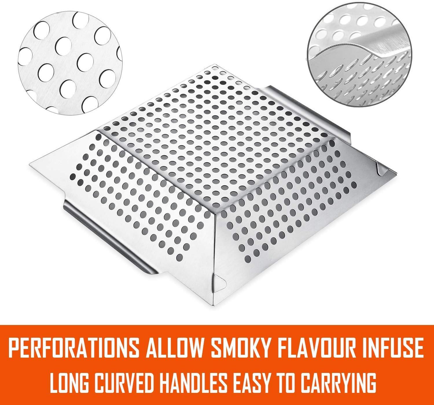 3 Pack Grill Baskets for Outdoor Grill, Heavy Duty Stainless Steel Vegetable Grill Basket, Grilling Basket for Veggies, Grilling Accessories for All Grills & Smokers - Grilling Gifts for Men