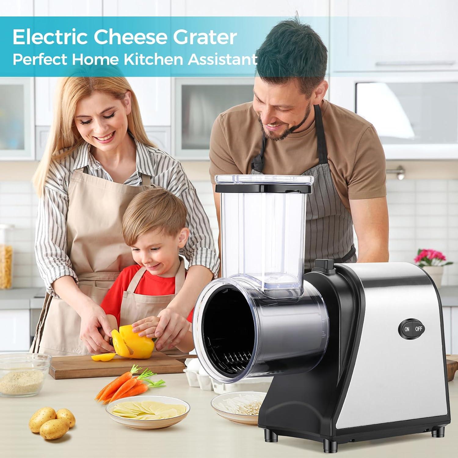 Jahy2Tech 5-in-1 Electric Cheese Grater 250W Salad Maker Slicer/Shredder One-Touch Control Powerful Electric Grater for Fruits and Vegetables, Cheese