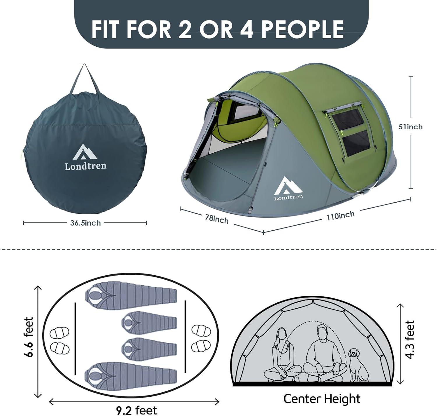 Green & Grey Four Season 4 Person Tunnel Camping Tent with Vestibule