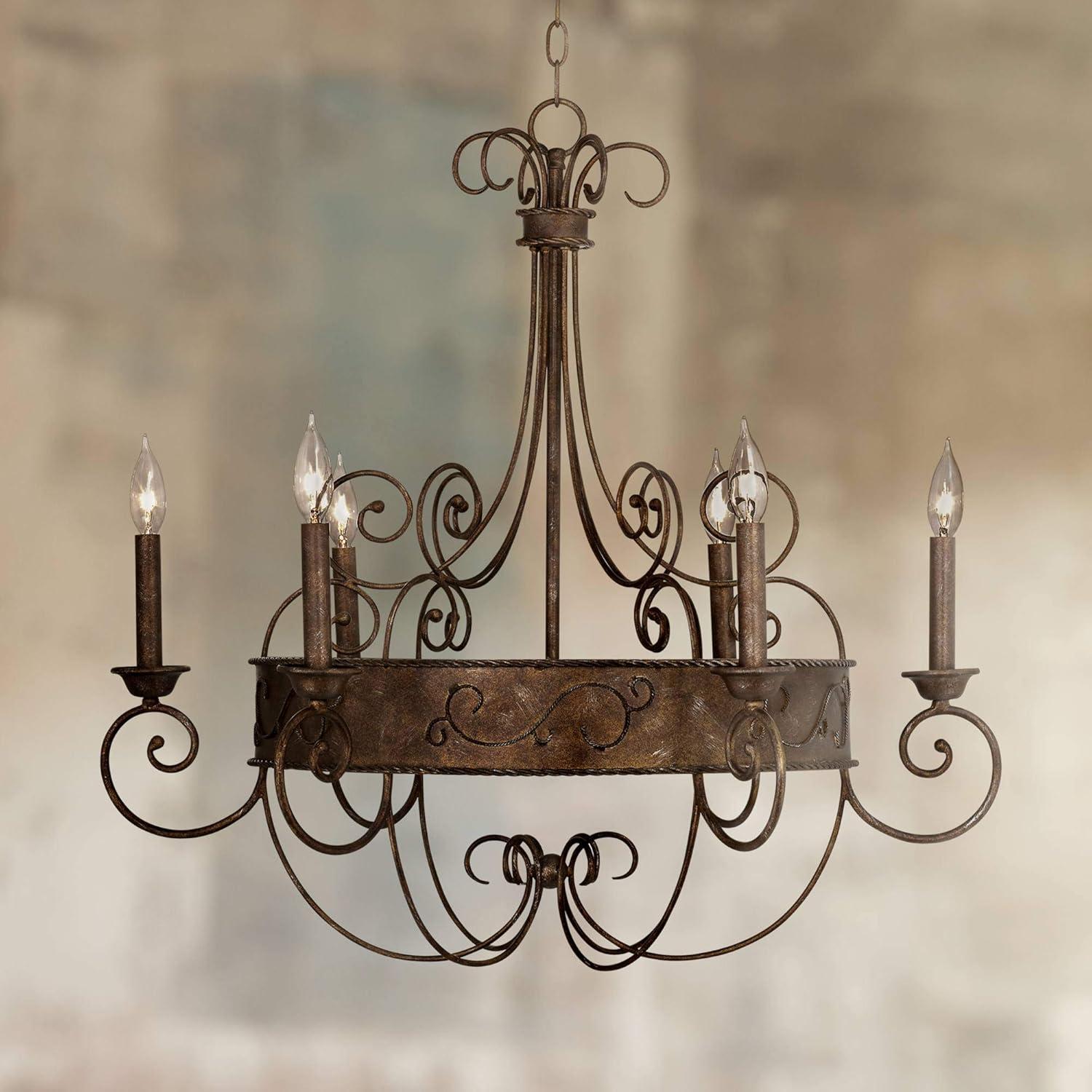 Franklin Iron Works Geralt Bronze Chandelier 30" Wide Rustic Farmhouse Candle Sleeves 6-Light Fixture for Dining Room House Kitchen Island Entryway