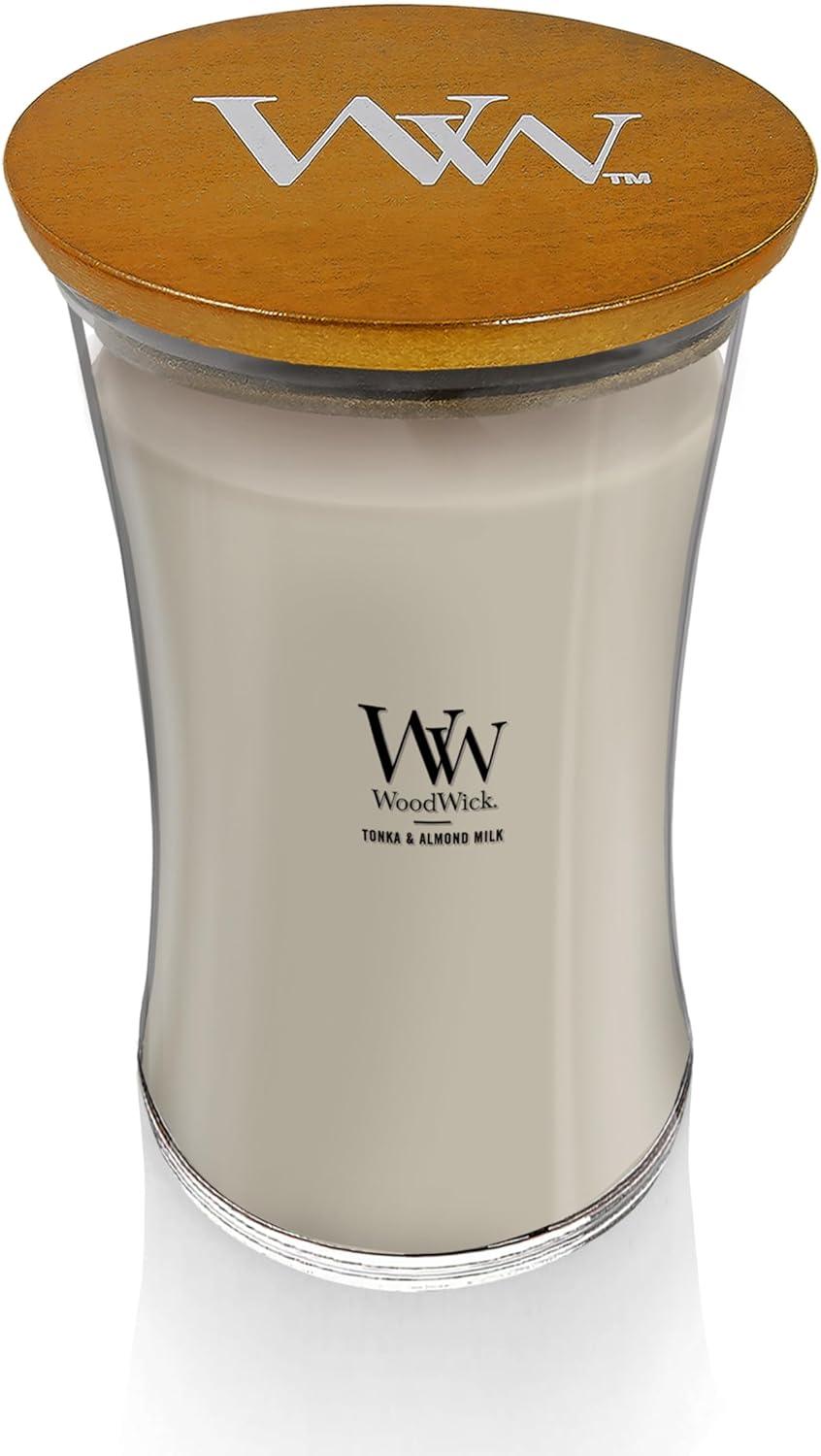 Woodwick Large Hourglass Candle, Tonka & Almond Milk, 21.5 oz