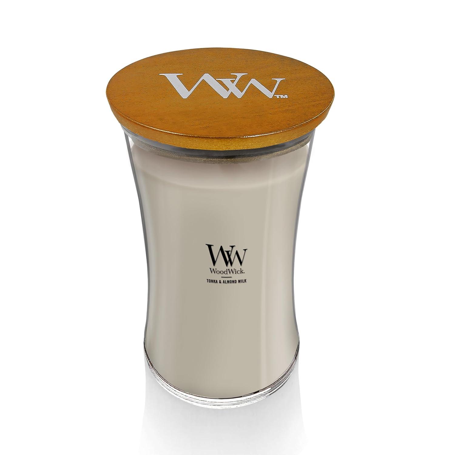 Woodwick Large Hourglass Candle, Tonka & Almond Milk, 21.5 oz