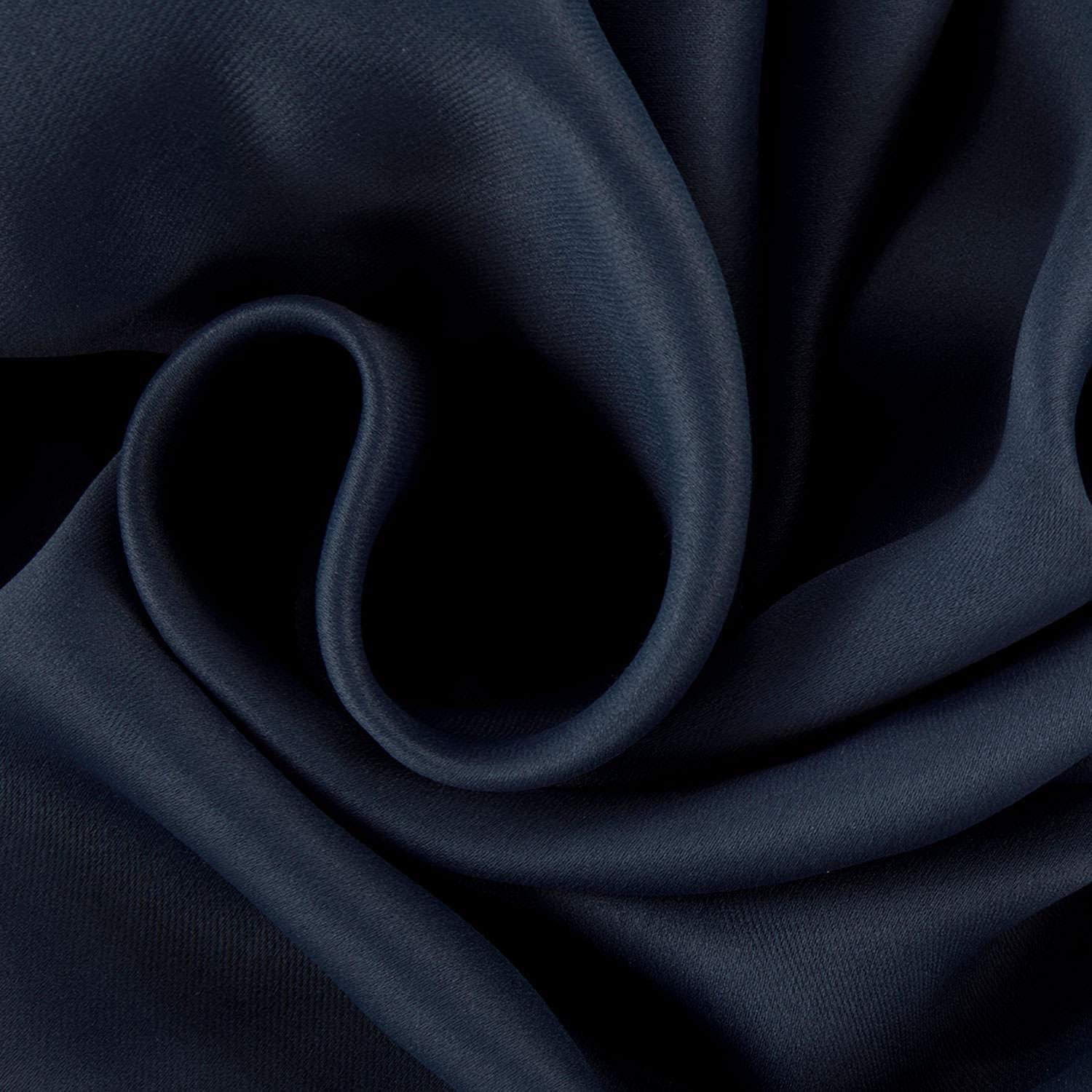 Navy Blue Cotton Polyester Blackout Pleated Drapes