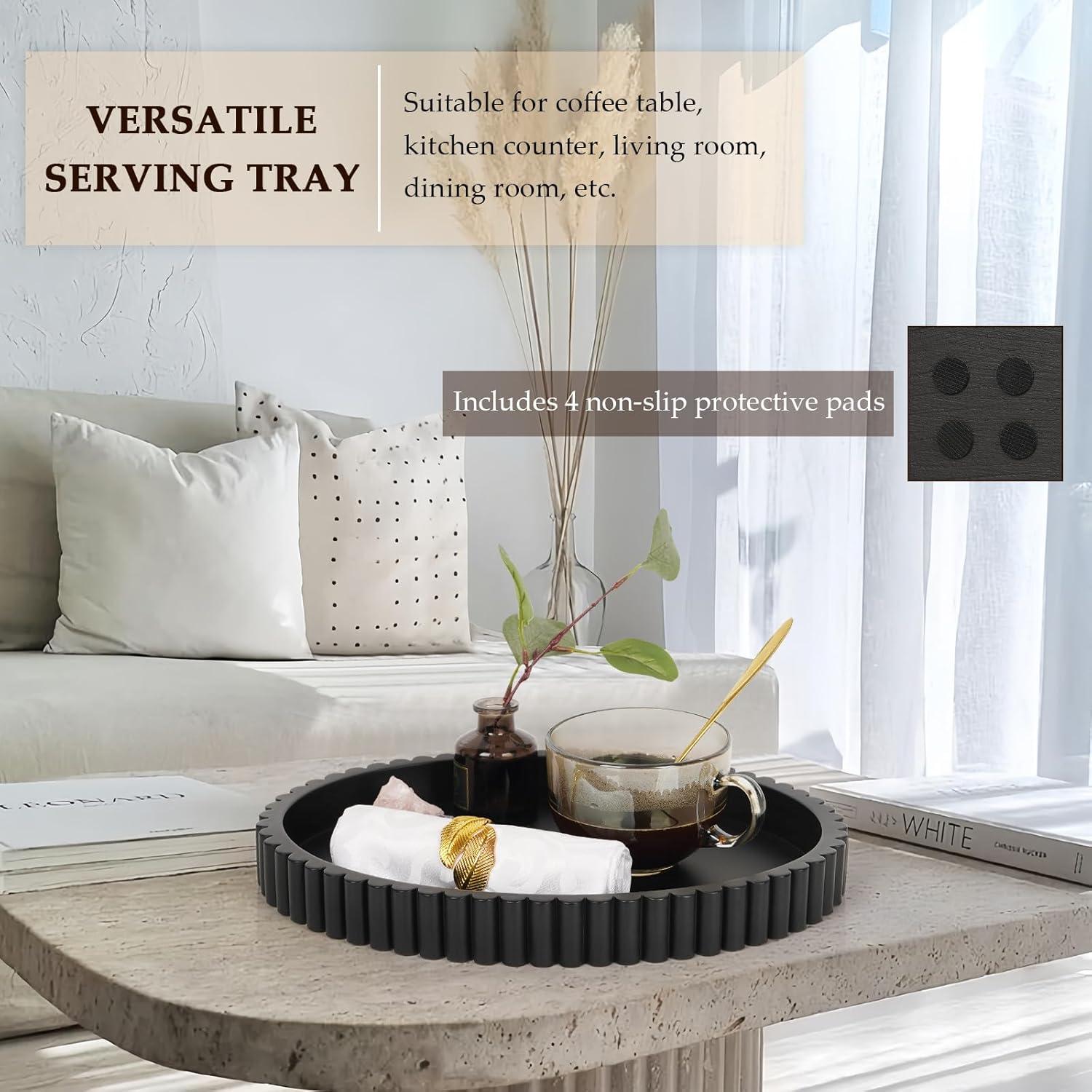 Oval Tray for Coffee Table Decor, 13" Concrete Tray, Table Centerpieces Decorative Trays for Home Decor, Modern Decorative Trays for Coffee Tables, Centerpiece Trays, Black