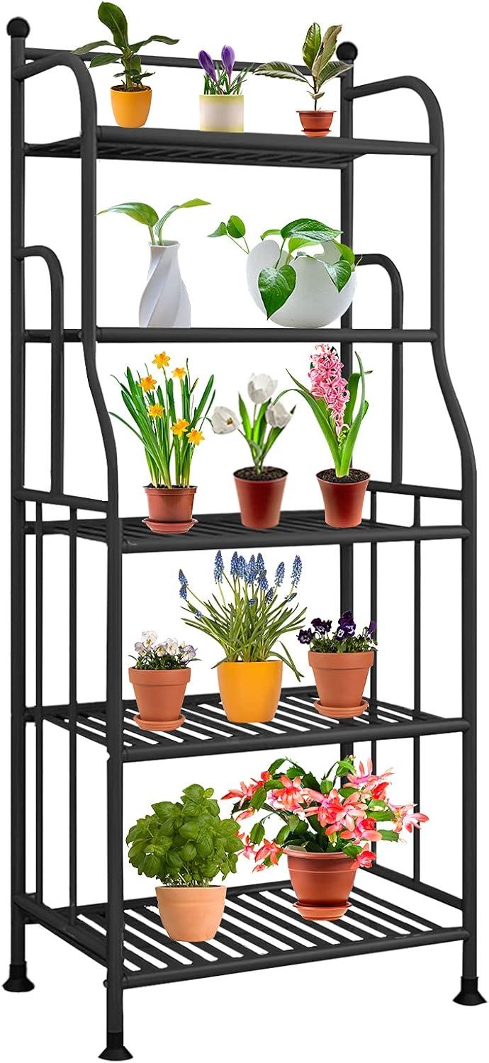 Black 5-Tier Iron Plant Stand and Storage Shelf