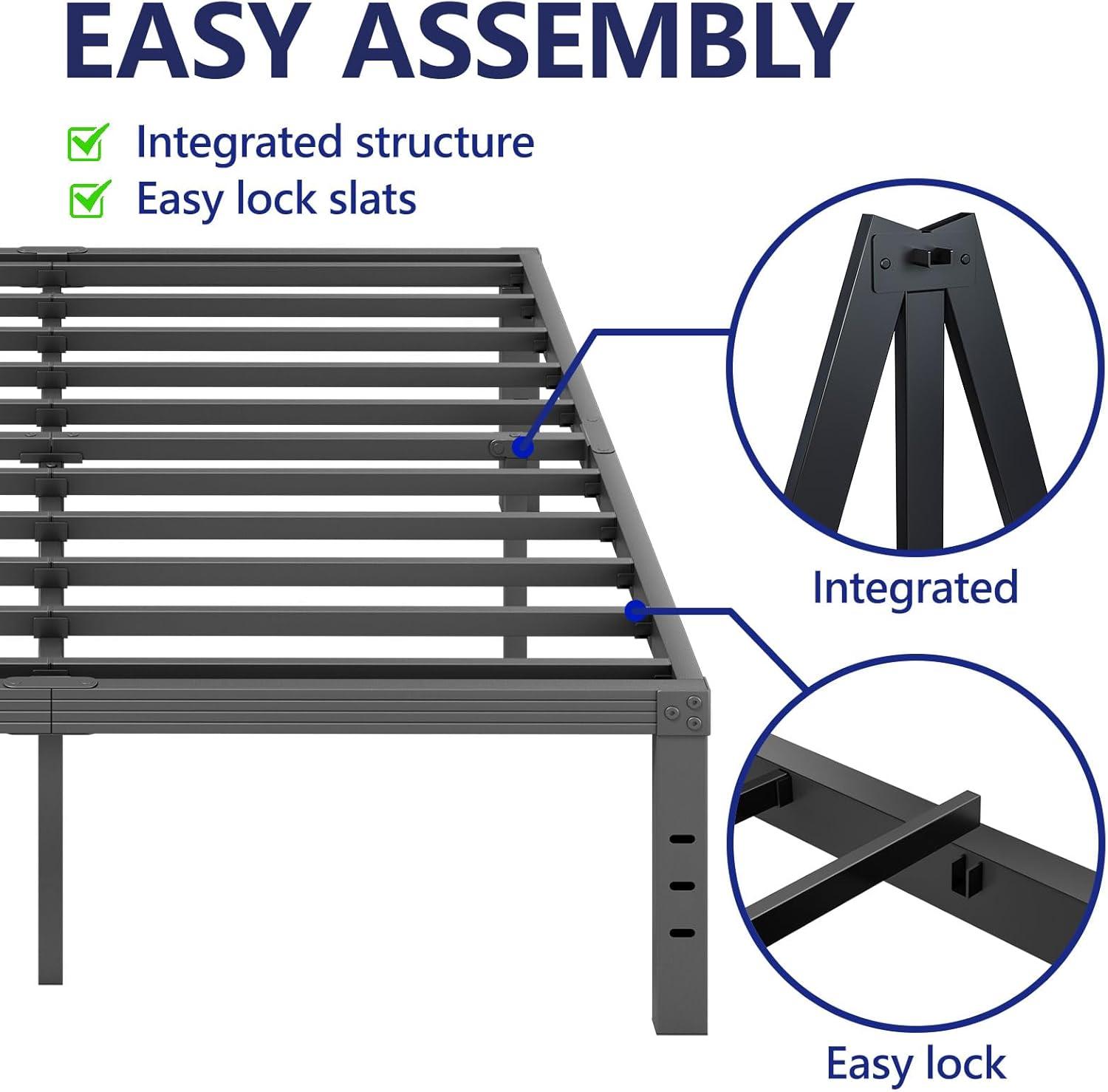 14 inches Queen Bed Frames No Box Spring Needed ,2500 lbs Heavy Duty Metal Platform Bed Frame with Storage Queen Size for Adult Black