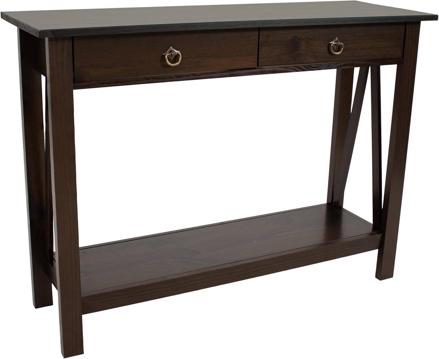 Sunnydaze Indoor Console Table with 2 Drawers and Shelf - Solid Pine Construction - Dark Brown - 42"