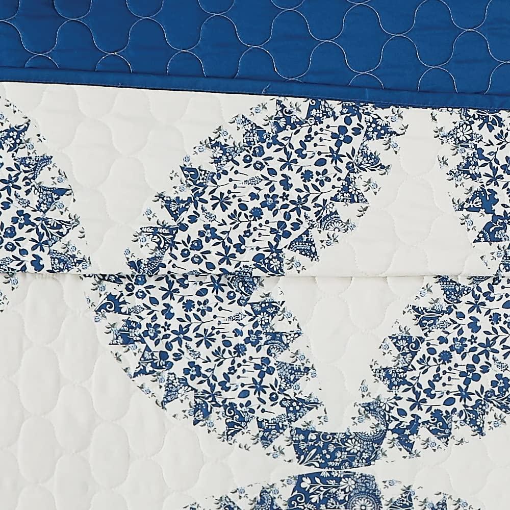 Cannon 2pc Twin/Twin Extra Long Abigail Quilt Bedding Set White/Blue: Microfiber, Paisley Pattern, Machine Washable