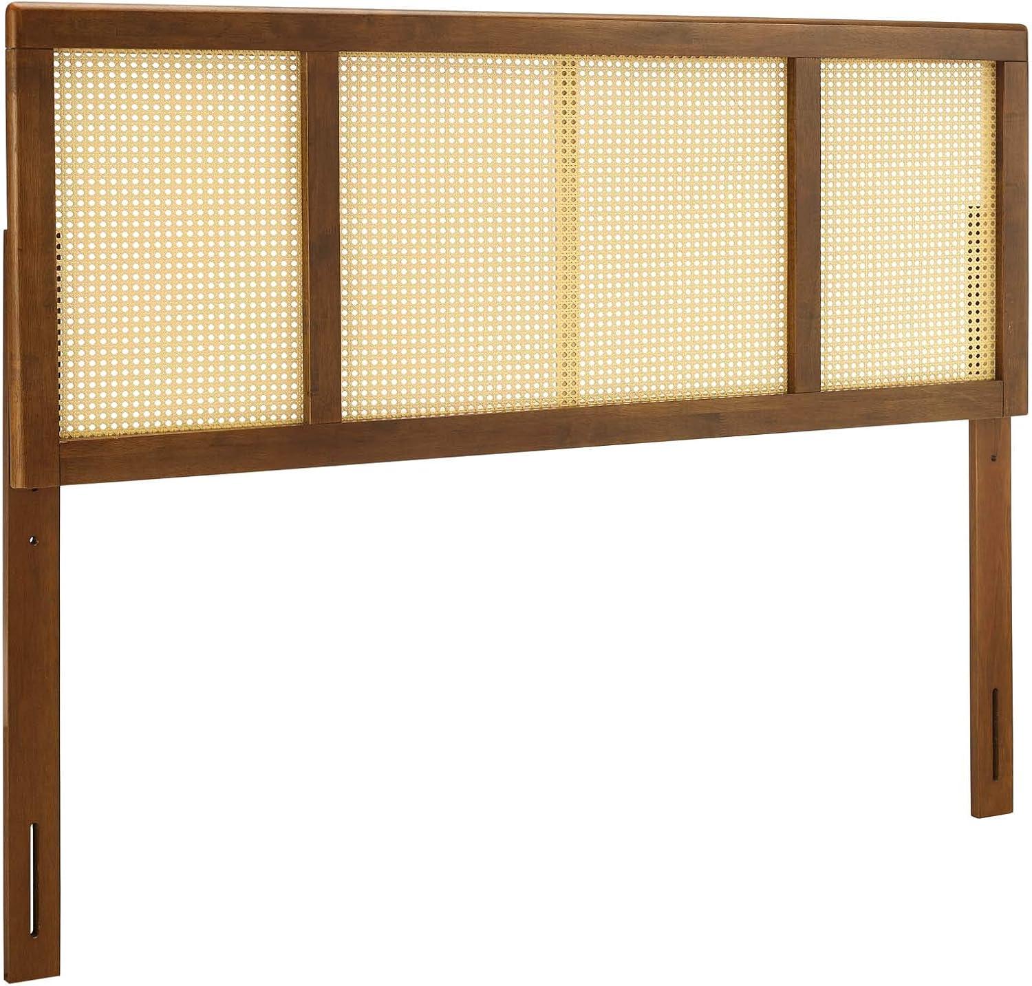 Modway Delmare Cane Headboard – King Size Woven Rattan Accent Panel with Natural Wood Frame and Mid-Century Style