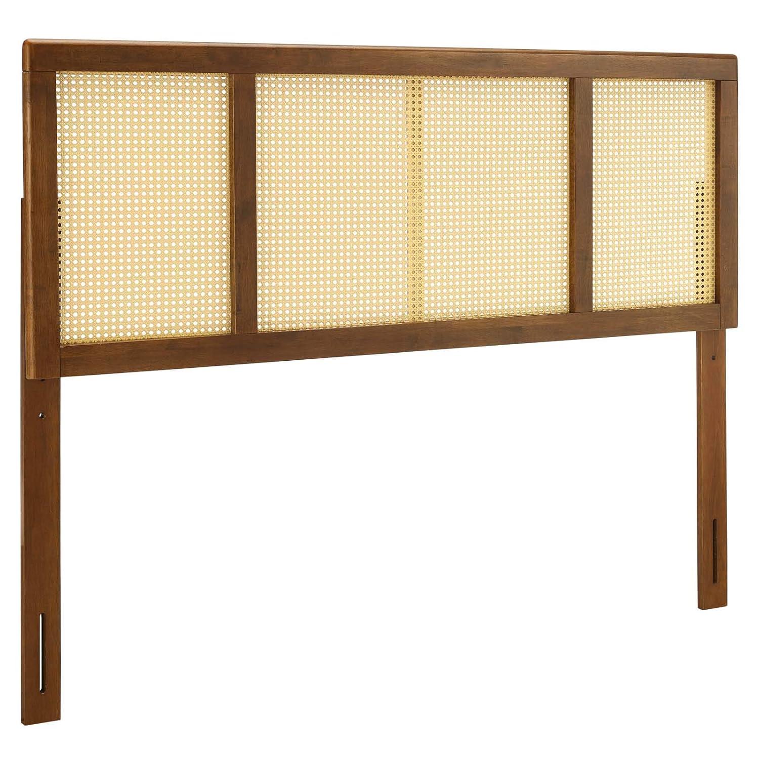 Modway Delmare Cane Headboard – King Size Woven Rattan Accent Panel with Natural Wood Frame and Mid-Century Style