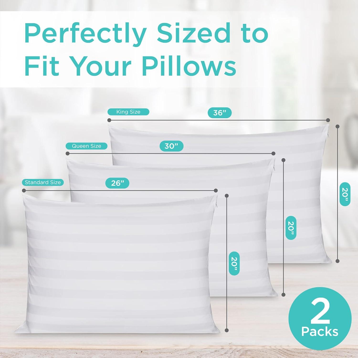 Containental Bedding Damask Zippered 300 Thread Count Cotton Pillow Protector - Standard Size 20x26 Inch Set of 2