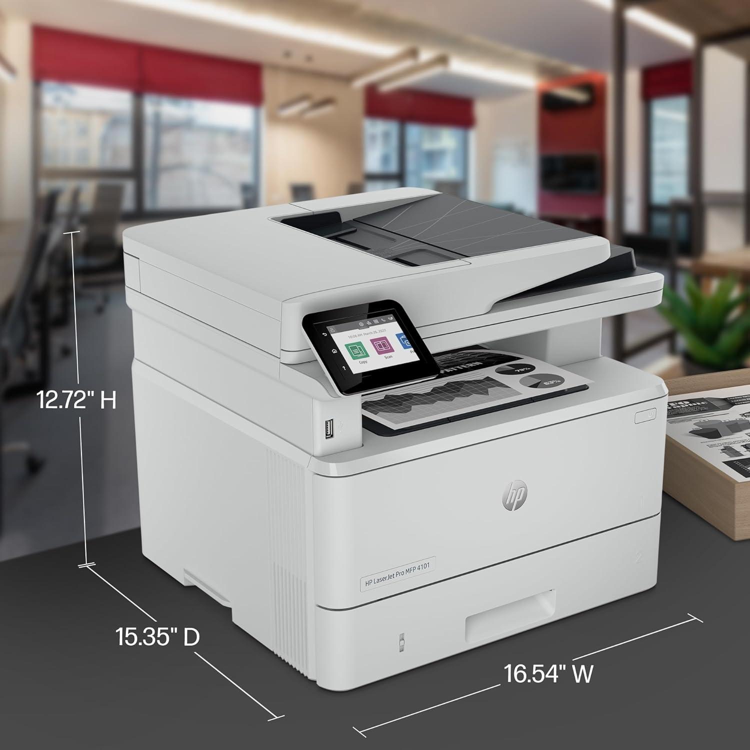 HP Inc. LaserJet Pro MFP 4101fdw Laser Printer, Black And White Mobile Print, Copy,