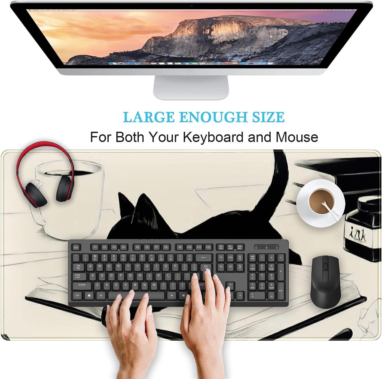 Cute Anime Cat Kawaii Desk Mat Beige Mouse Pads XXL, Anime Aesthetic Desk Pad Large, Cartoon Manga Gaming Deskmat Extend Keyboard Mat Pad, Desktop Decor Accessories for Women Girl 31.5x15.75 in