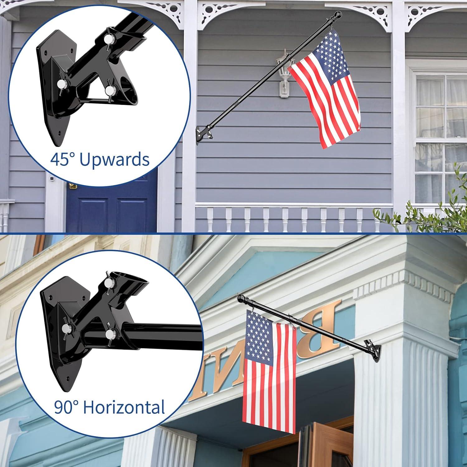 5 FT Black Stainless Steel Tangle-Free Flagpole Kit with Bracket