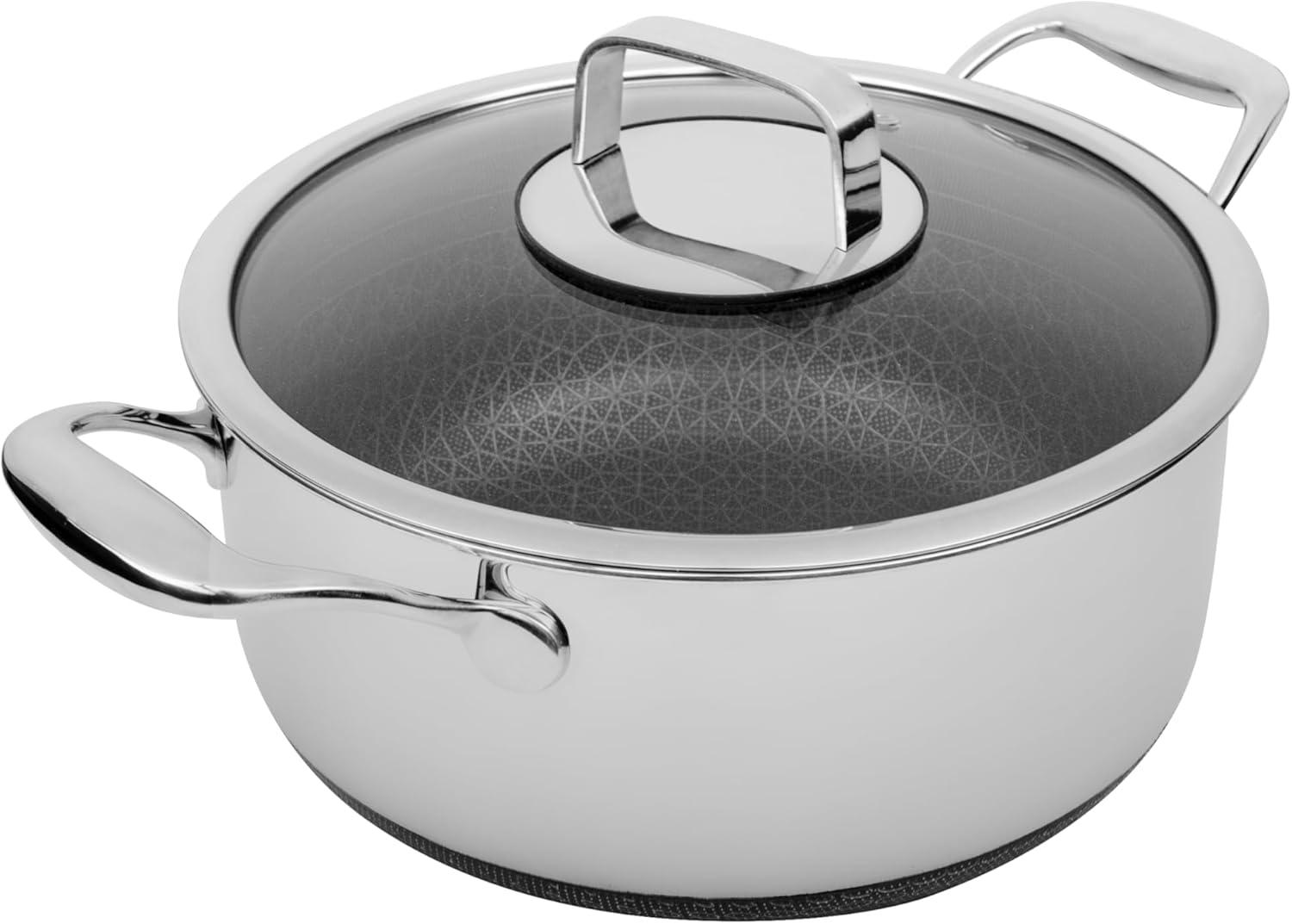 Livwell Brands Diamond Clad 6qt Hybrid Nonstick Stainless Steel Stock Pot and Lid: Tri Ply, Oven & Dishwasher Safe, Vented Glass Lid