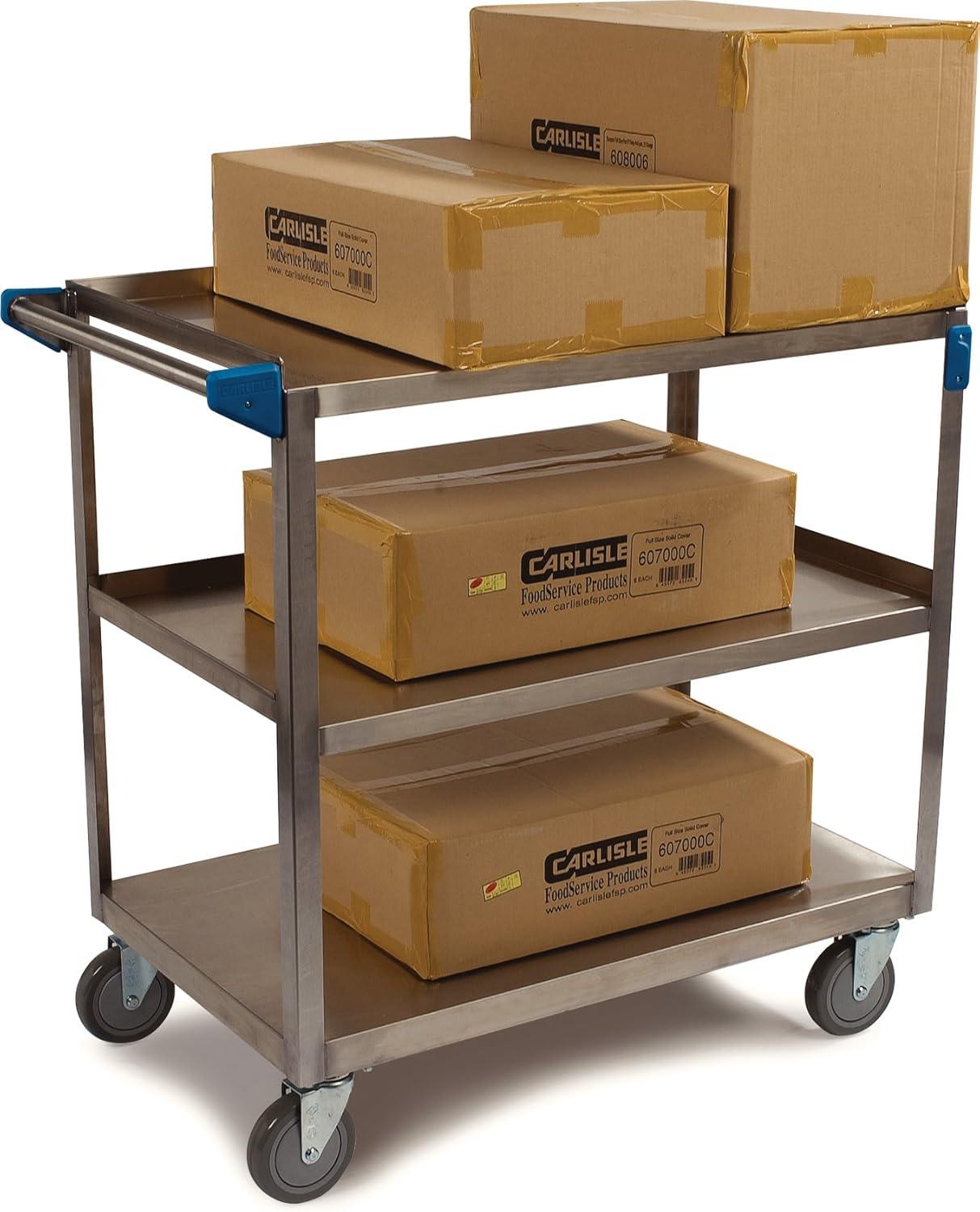 Large Silver Stainless Steel 3-Shelf Utility Cart