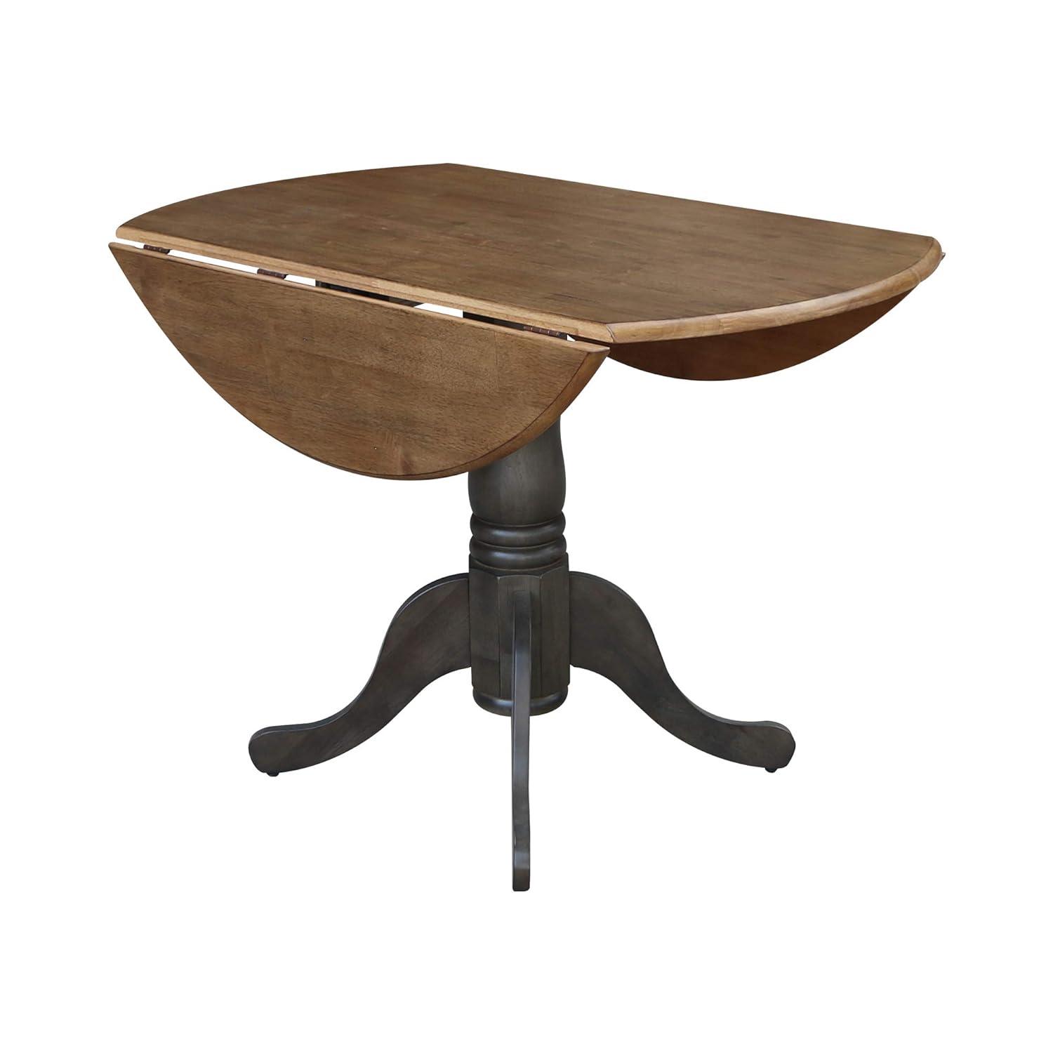 42" Mason Round Dual Drop Leaf Extendable Dining Table Hickory/Washed Coal - International Concepts: Solid Parawood, Pedestal Base